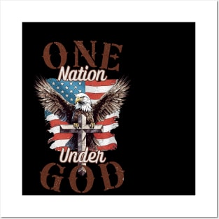 One Nation Under God 4th July Patriotic Christian American Posters and Art